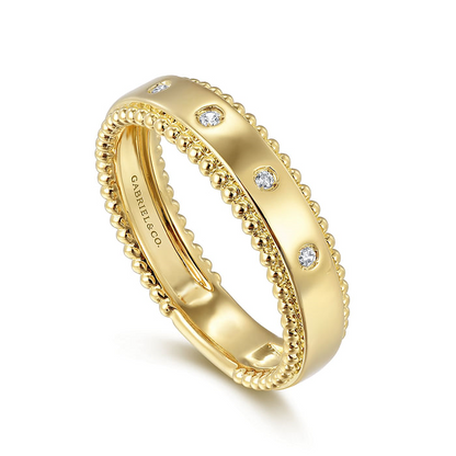 14K Yellow Gold Bujukan Diamond Bezel Wide Stackable Ladies Ring