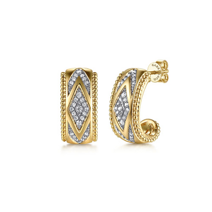 14K Yellow Gold Bujukan Diamond J Hoop Stud Earrings - 0.24 carats