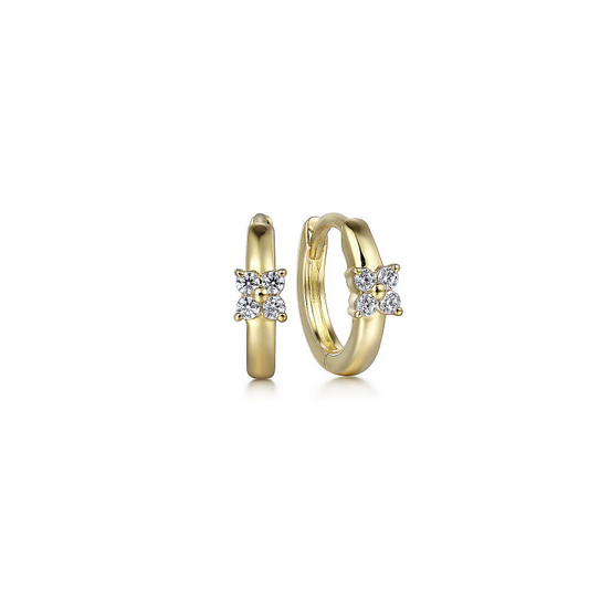 10mm 14K Yellow Gold Diamond Cluster Huggie Earrings