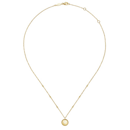 14K Yellow Gold Bujukan Cross Pendant Necklace