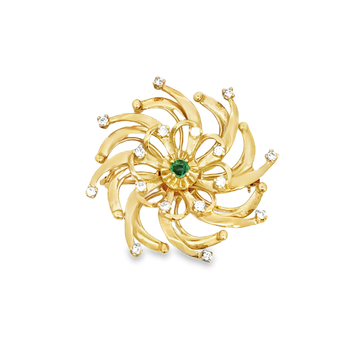 Kirkland Jewelry Estate | 18K Yellow Gold Emerald and Diamond Pin