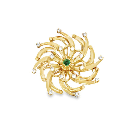 Kirkland Jewelry Estate | 18K Yellow Gold Emerald and Diamond Pin