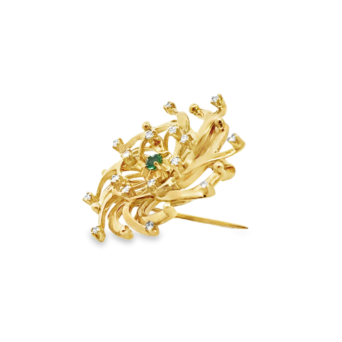 Kirkland Jewelry Estate | 18K Yellow Gold Emerald and Diamond Pin