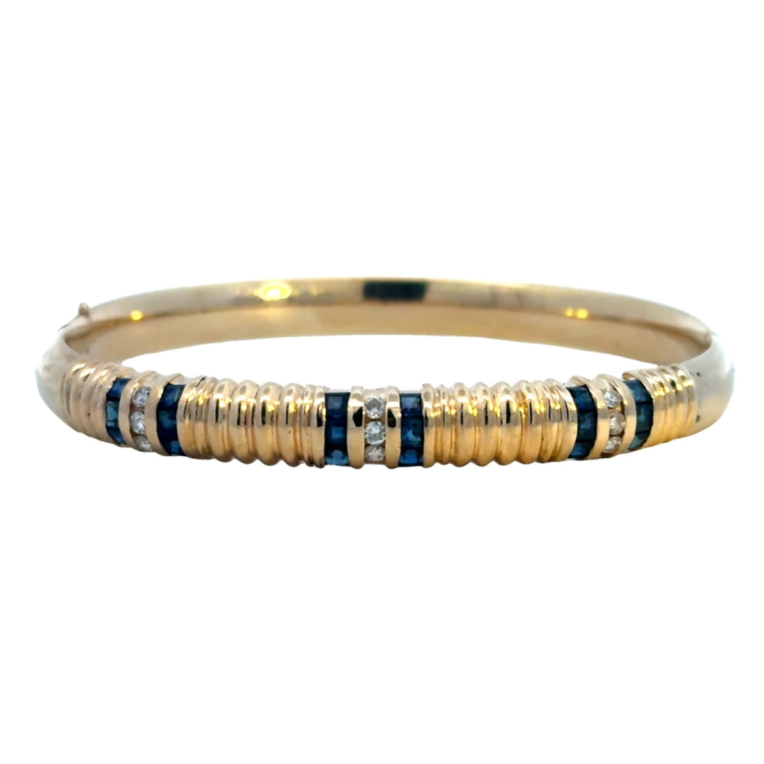 Kirkland Jewelry Estate | Yellow Gold Diamond and Sapphire Vintage Bangle Bracelet
