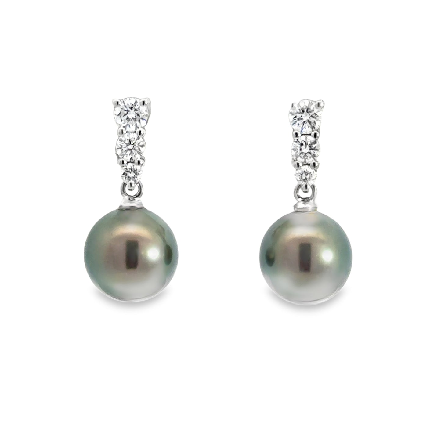 Kirkland Jewelry Estate | 18K White Gold Diamond and Tahitian Black Pearl Earrings