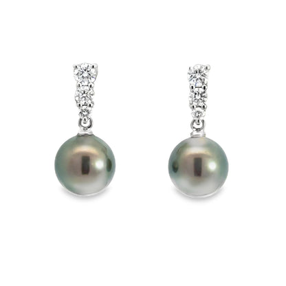 Kirkland Jewelry Estate | 18K White Gold Diamond and Tahitian Black Pearl Earrings