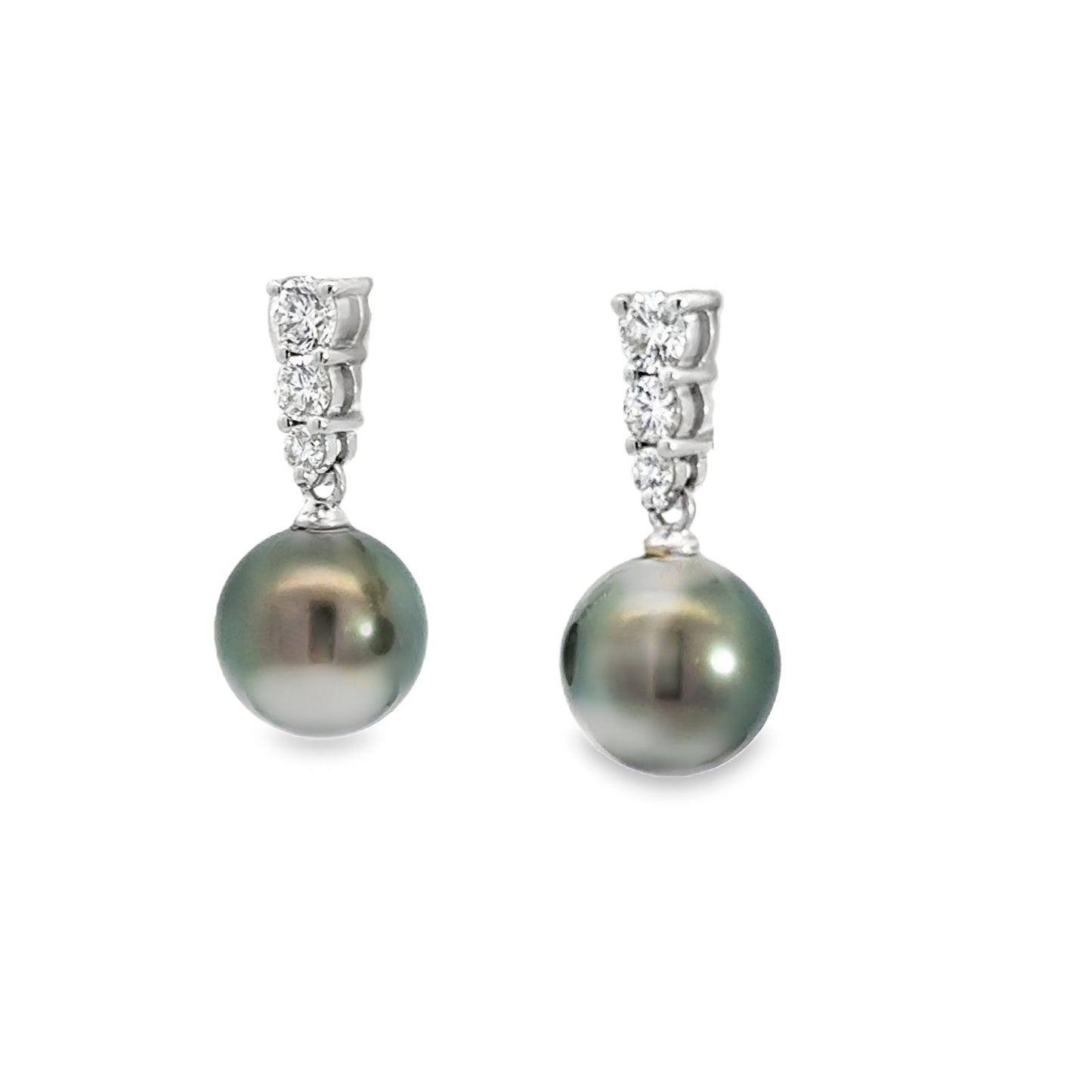 Kirkland Jewelry Estate | 18K White Gold Diamond and Tahitian Black Pearl Earrings