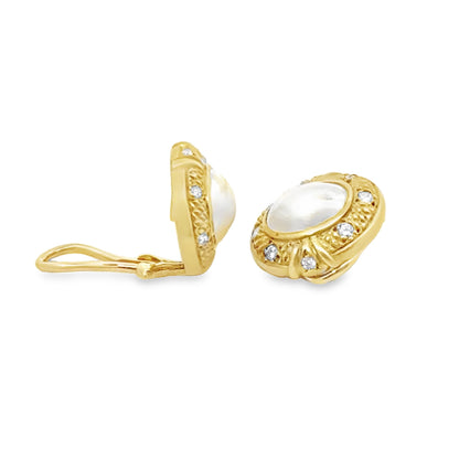 Kirkland Jewelry Estate | 18K Yellow Gold Diamond and Pearl Clip-On Stud Earrings