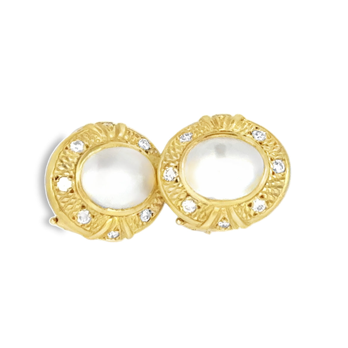 Kirkland Jewelry Estate | 18K Yellow Gold Diamond and Pearl Clip-On Stud Earrings