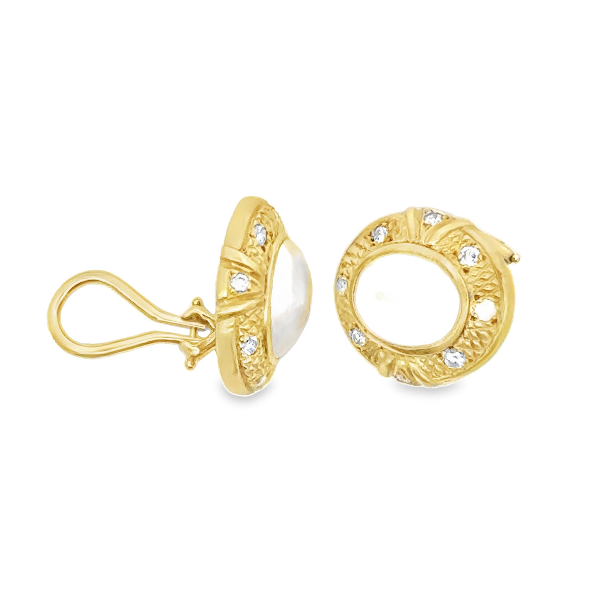 Kirkland Jewelry Estate | 18K Yellow Gold Diamond and Pearl Clip-On Stud Earrings