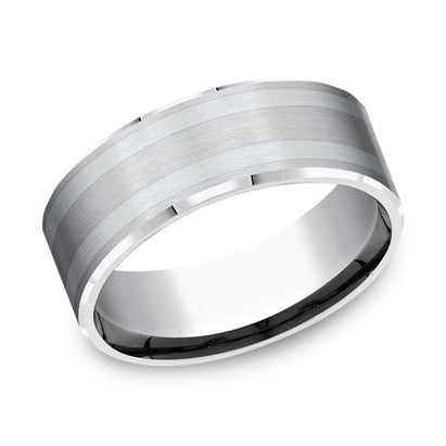 Benchmark | Cobalt Chrome Striped Beveled Edge Wedding Band