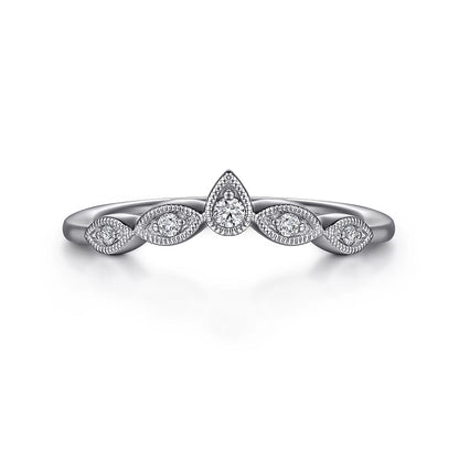 Gabriel & Co | Vintage Inspired 14K White Gold Curved Gold Diamond Anniversary Band