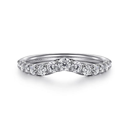Gabriel & Co | Chambery - Curved 14K White Gold French Pave Diamond Wedding Band - 0.5 ct
