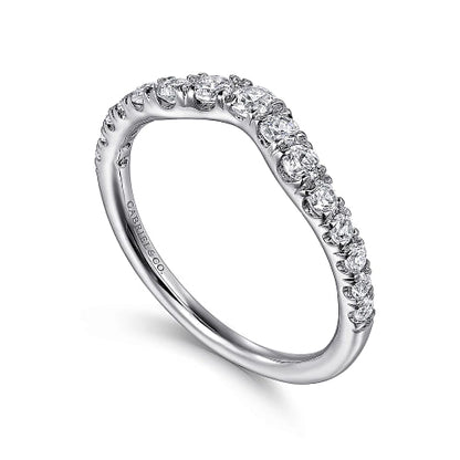 Gabriel & Co | Chambery - Curved 14K White Gold French Pave Diamond Wedding Band - 0.5 ct