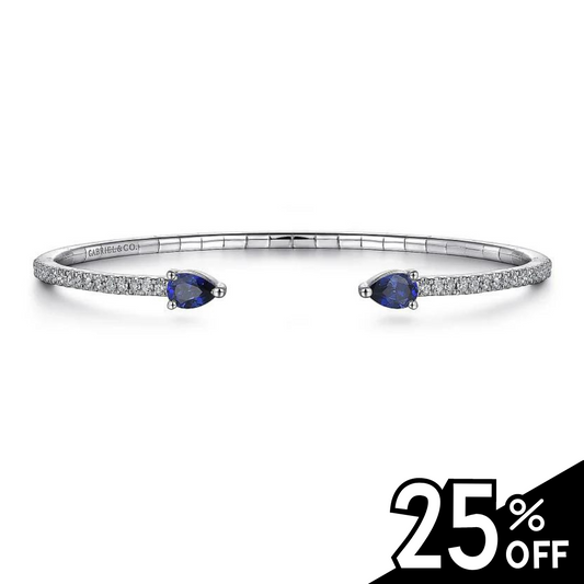 14K White Gold Arrow Sapphire and Diamond Cuff Bracelet