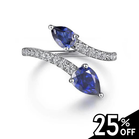 14K White Gold Diamond and Blue Sapphire Bypass Ring
