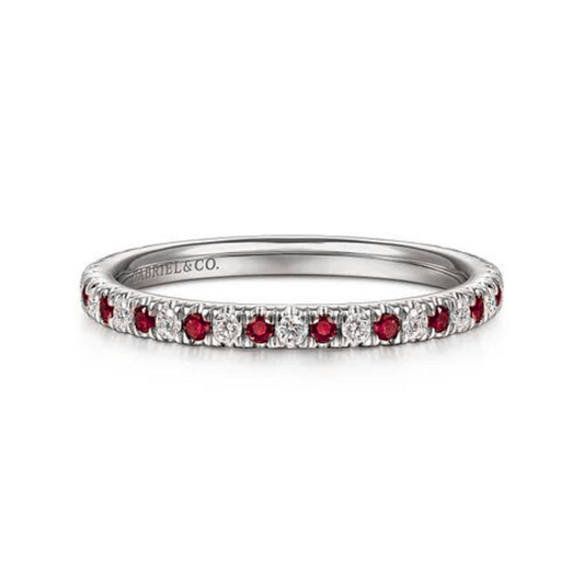 Gabriel & Co | 14K White Gold Thin Stackable Ruby and Diamond Ring