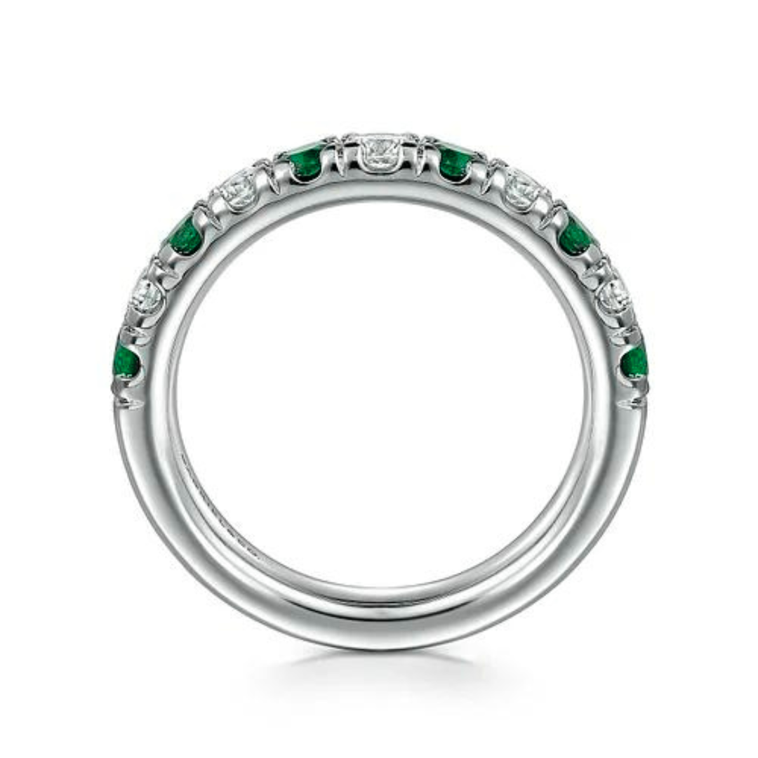 14K White Gold Stackable Emerald and Diamond Ring