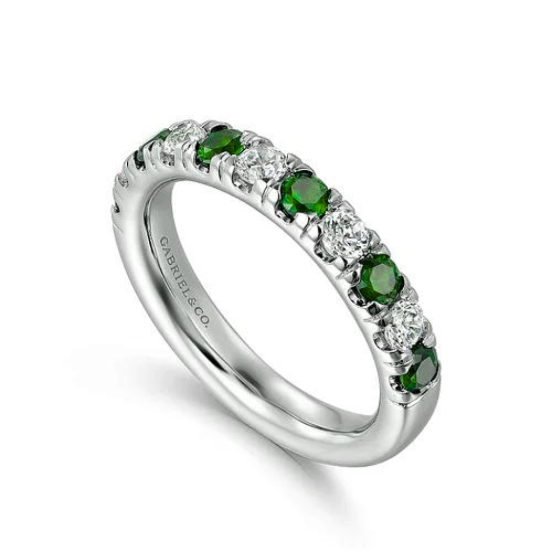 14K White Gold Stackable Emerald and Diamond Ring