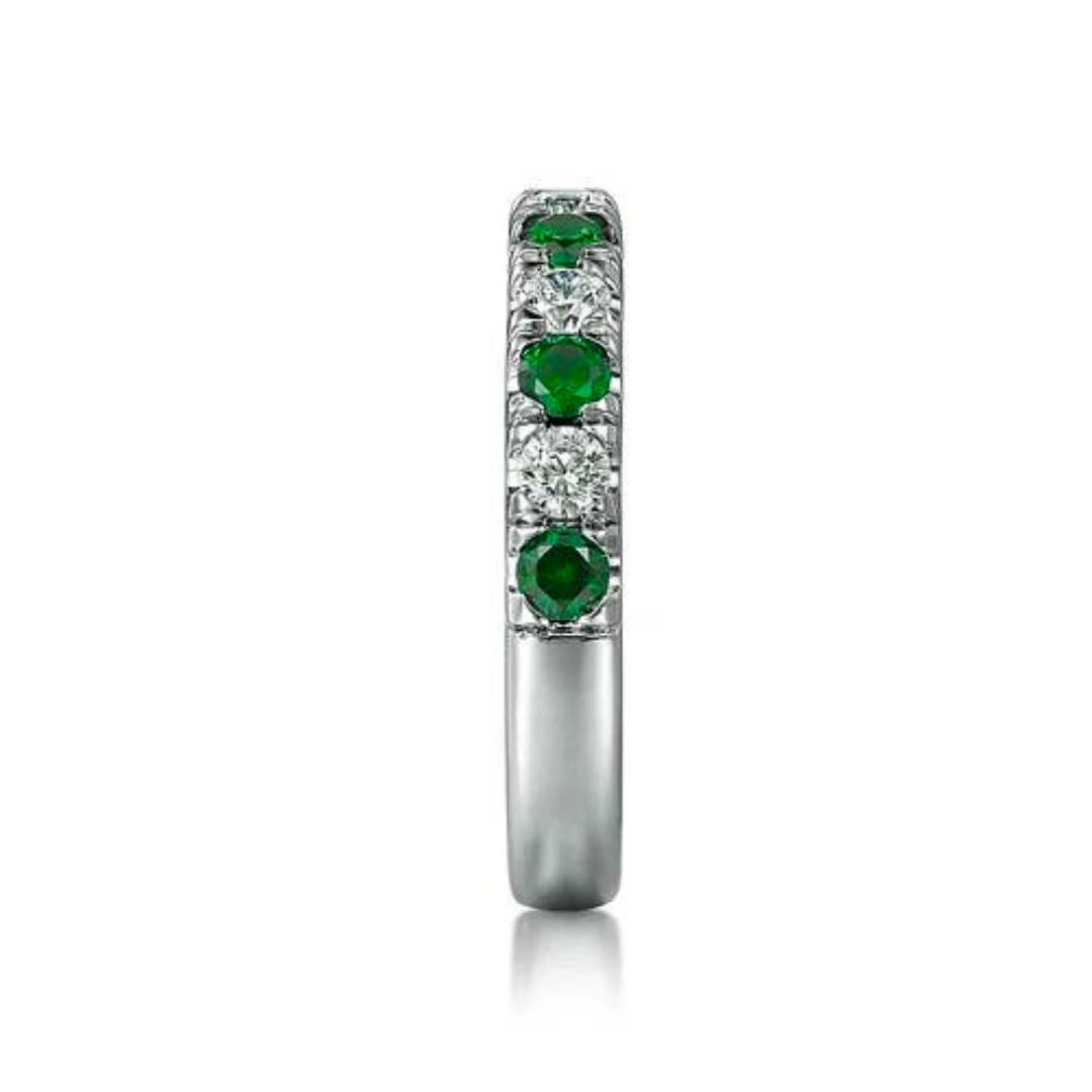 14K White Gold Stackable Emerald and Diamond Ring