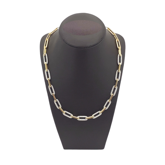 Stern International | 14K Two-Tone Paper Clip Diamond Chain Necklace