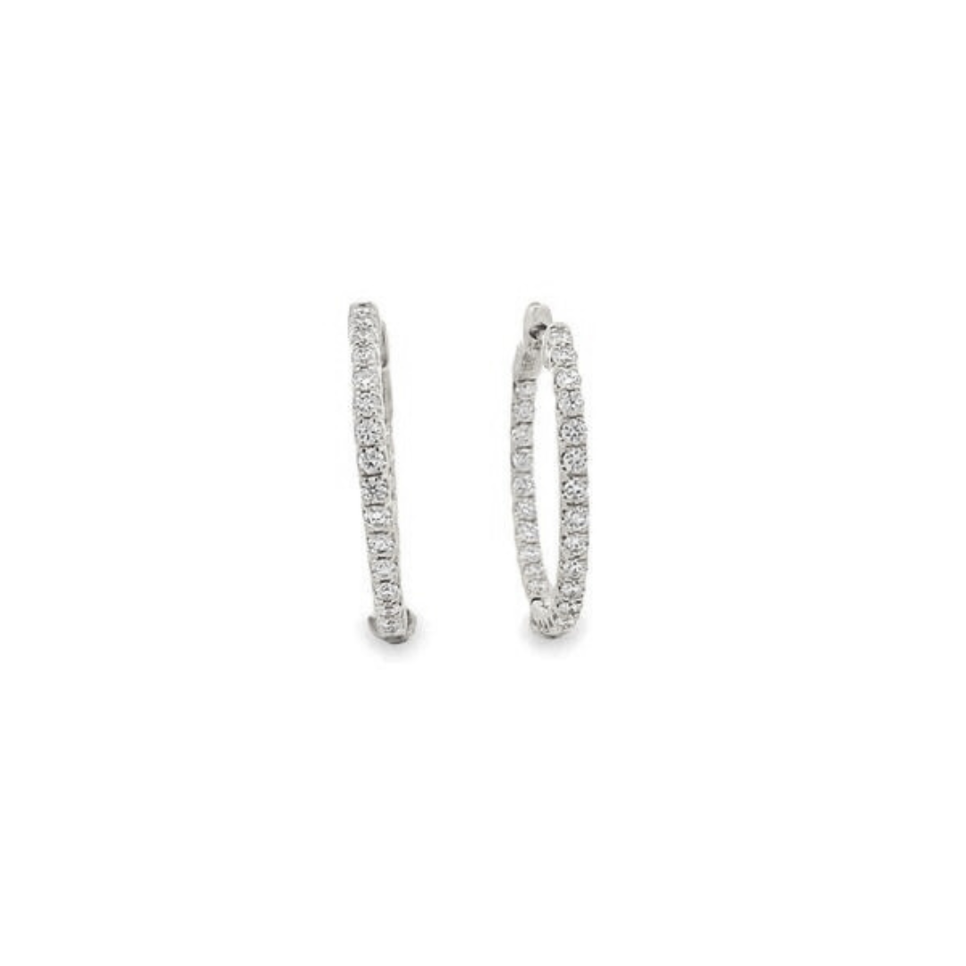14K White Gold Inside Out Diamond Hoops - 0.77ct