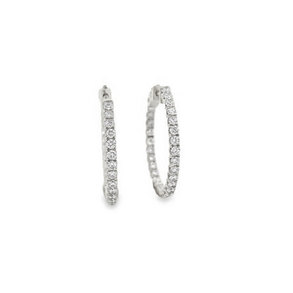 14K White Gold Inside Out Diamond Hoop Earrings - 1.94ct