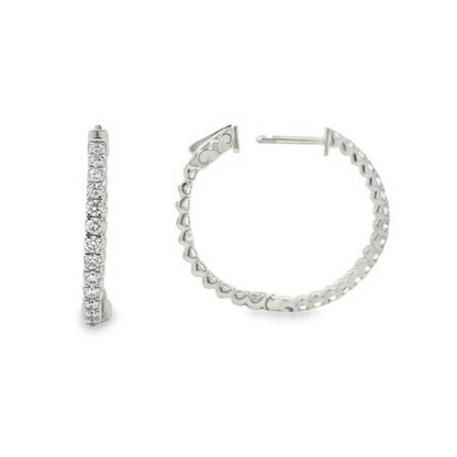 14K White Gold Inside Out Diamond Hoop Earrings - 1.94ct