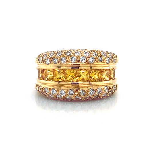 18K Yellow Gold Yellow Sapphire and Diamond Ring