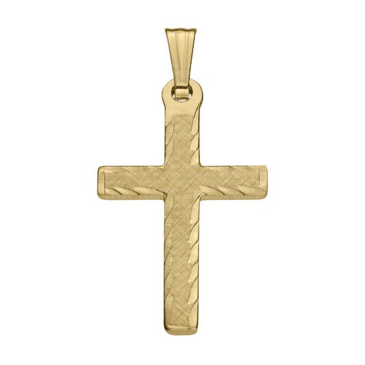 14K Yellow Gold Engraved Edge Cross