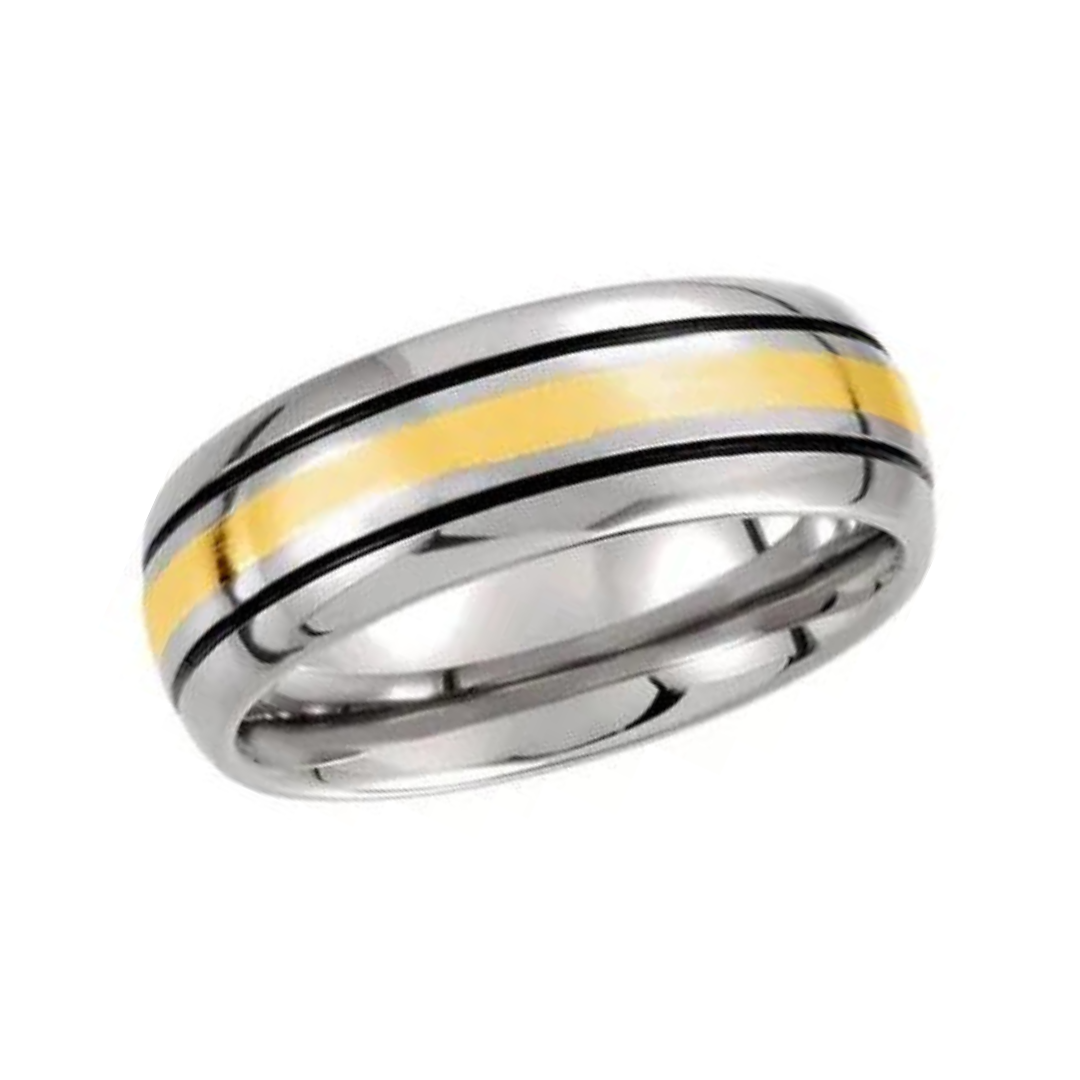 Tungsten & 14K Yellow Inlay Black Antiqued Band