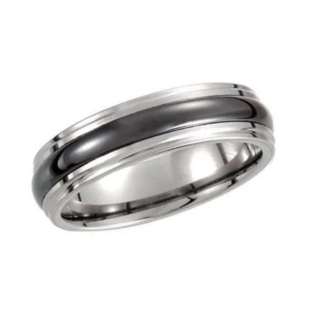 Tungsten Ridged Band with Inlay