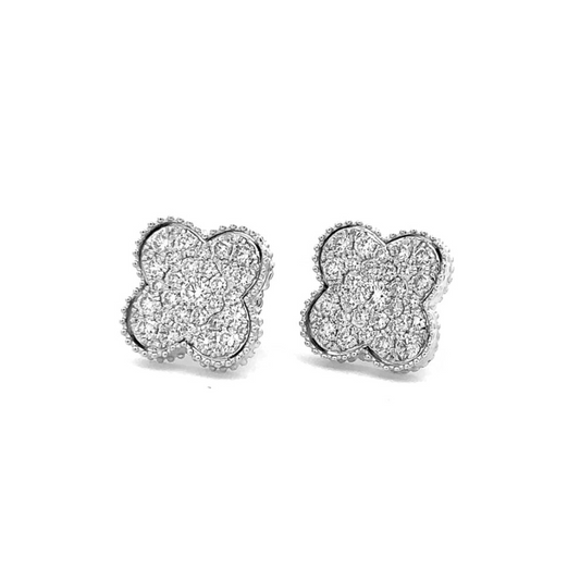 14K White Gold Diamond Quatrefoil Earrings