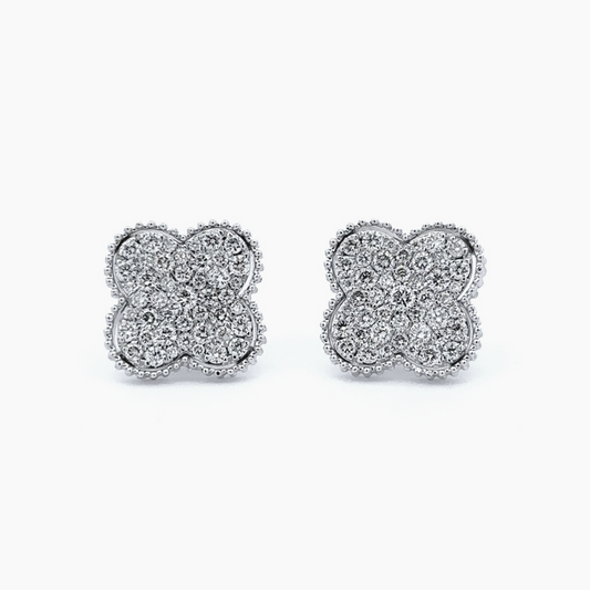 14K White Gold Diamond Quatrefoil Earrings