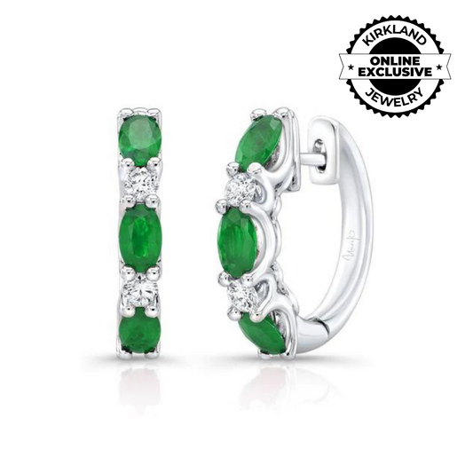 Uneek | Precious Collection Oval Shaped Emerald Huggie Earrings