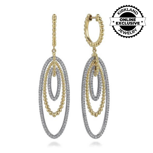 Gabriel & Co | 14K White Yellow Gold Multi Oval Diamond Bujukan Huggie Drop Earrings