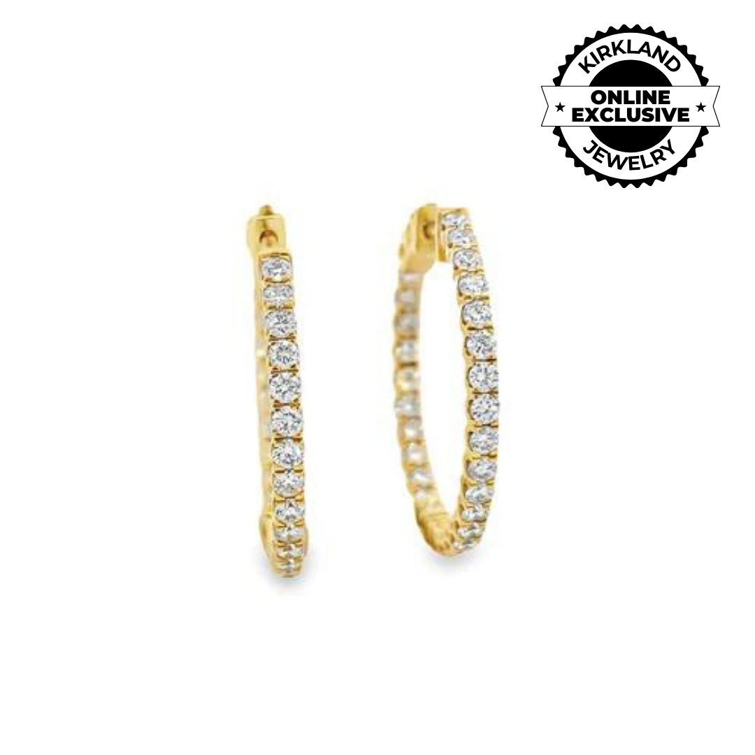 14K Yellow Gold Inside Out Diamond Hoop Earrings