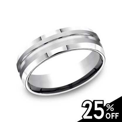 Cobalt Grooved Beveled Edge Wedding Band