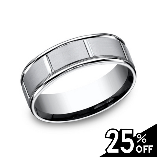 Comfort-Fit Cobalt Chrome Vertical Grooved Wedding Band