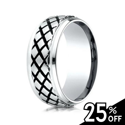 Comfort-Fit Cobalt Cross-Hatched Blackened Wedding Band