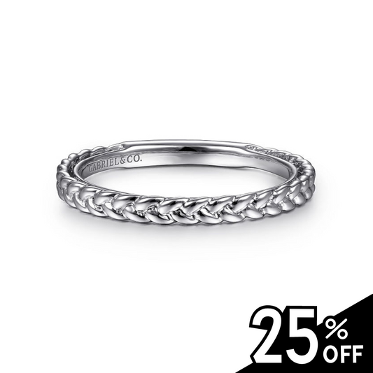 14K White Gold Braided Stackable Ring