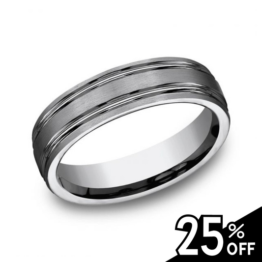 Comfort-Fit Satin Titanium Beveled Wedding Band