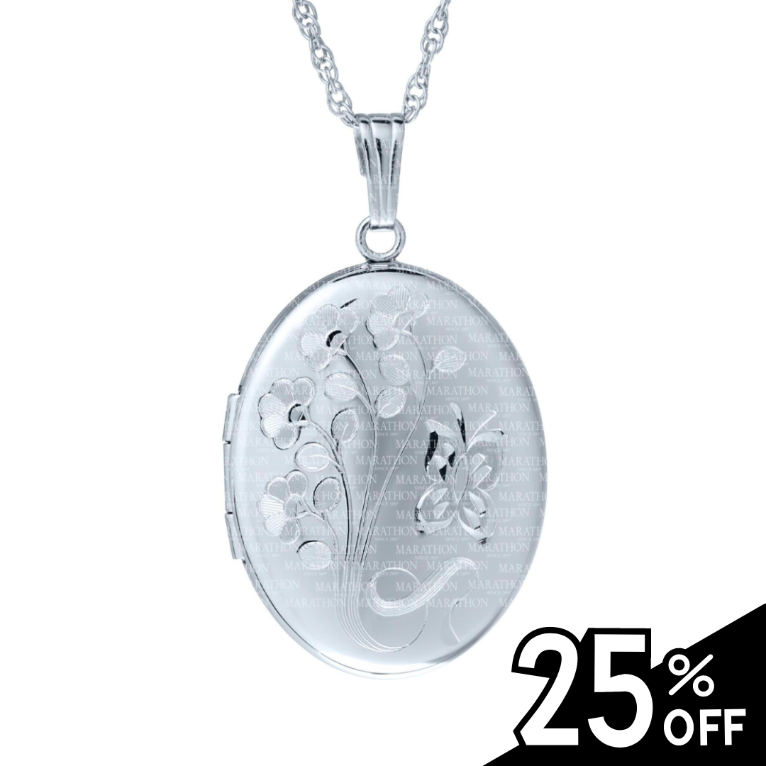 14K White Gold Hand-Engraved Oval Locket