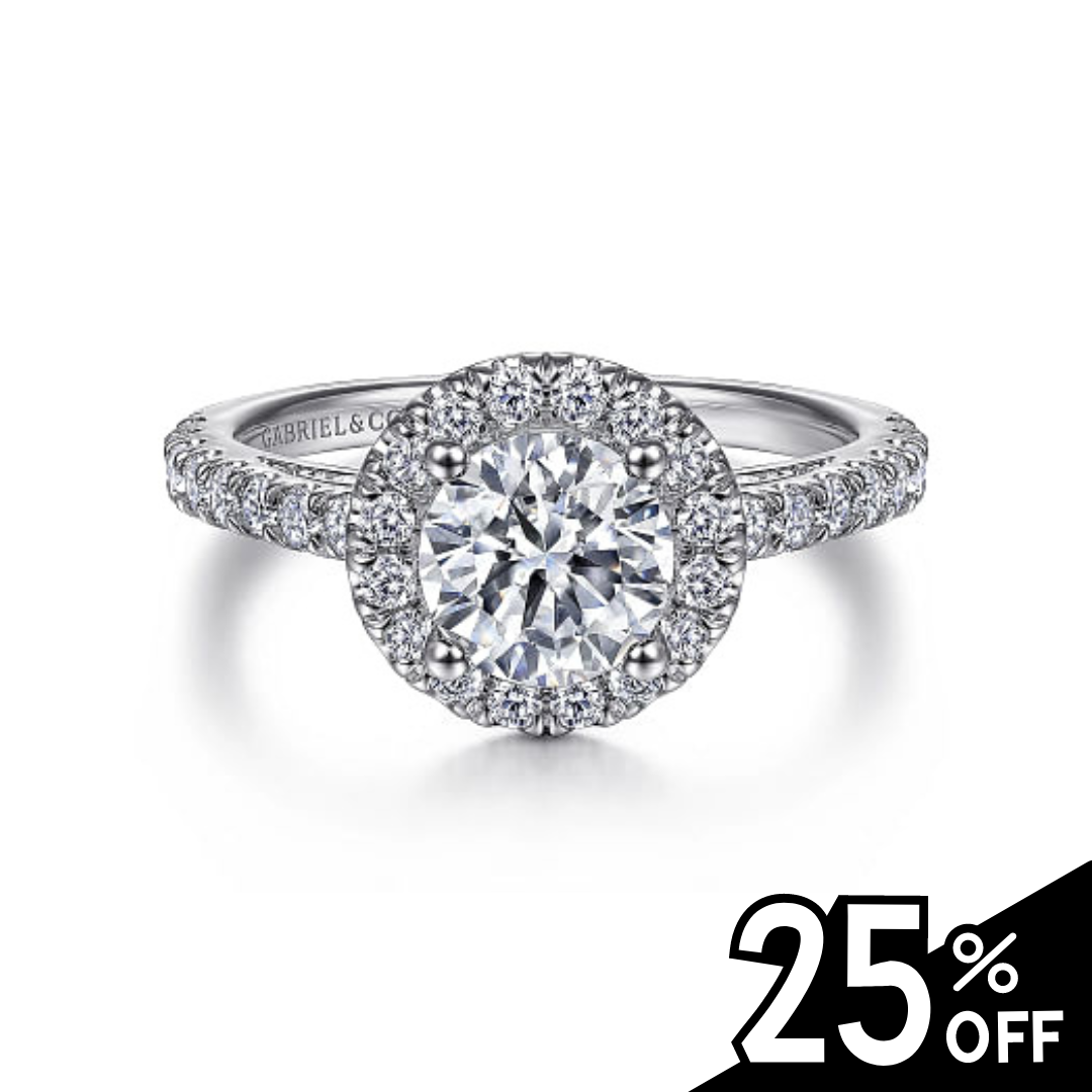 Rachel - 14K White Gold Round Halo Diamond Engagement Ring