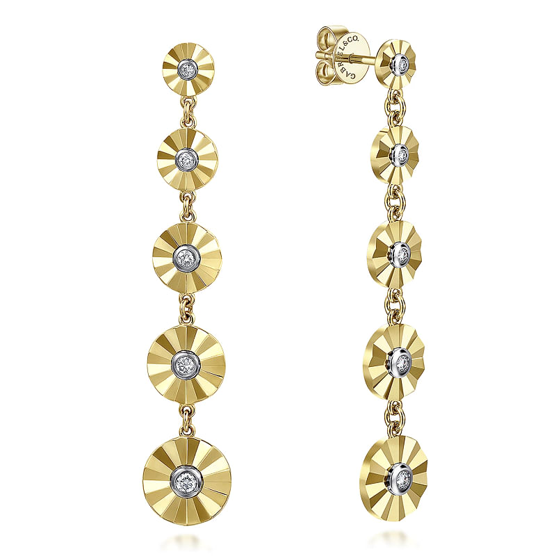 Gabriel & Co | Diamond Cut - 14K White Yellow Gold Diamond Station Stud Drop Earrings