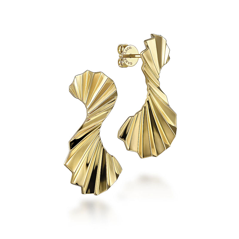 Gabriel & Co | Diamond Cut - 14K Yellow Gold Diamond Cut Texture Free Form Drop Earrings