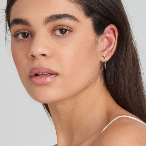 Ania Haie | Silver Mother of Pearl and Kyoto Opal Chain Drop Stud Earrings