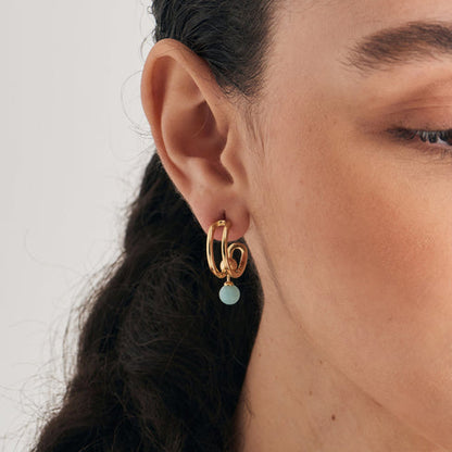 Gold Orb Amazonite Stud Mini Hoop Earrings