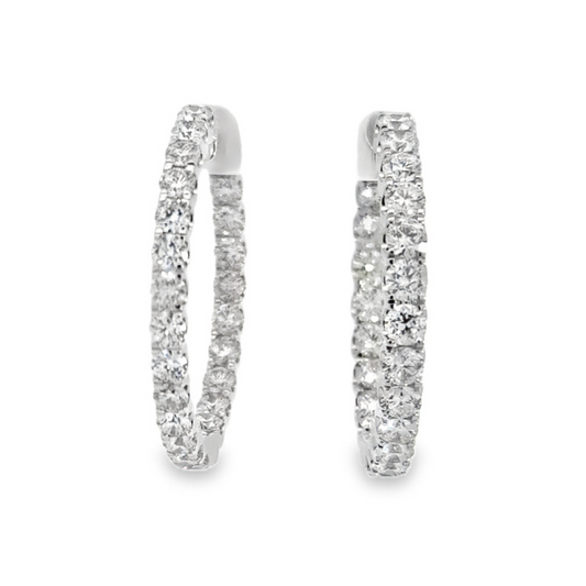 14K White Gold Inside Out Diamond Hoops - 3.75ct