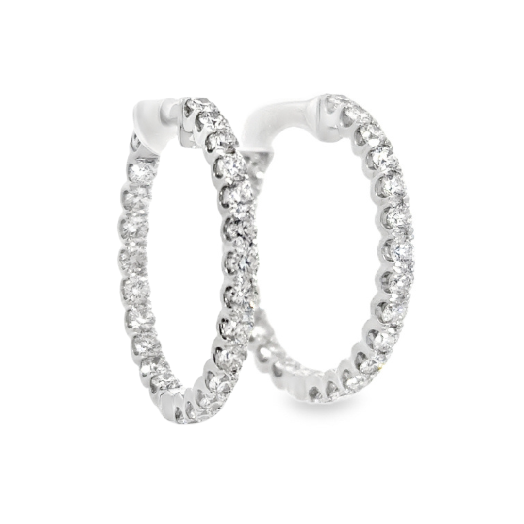 14K White Gold Inside Out Diamond Hoops - 3.75ct